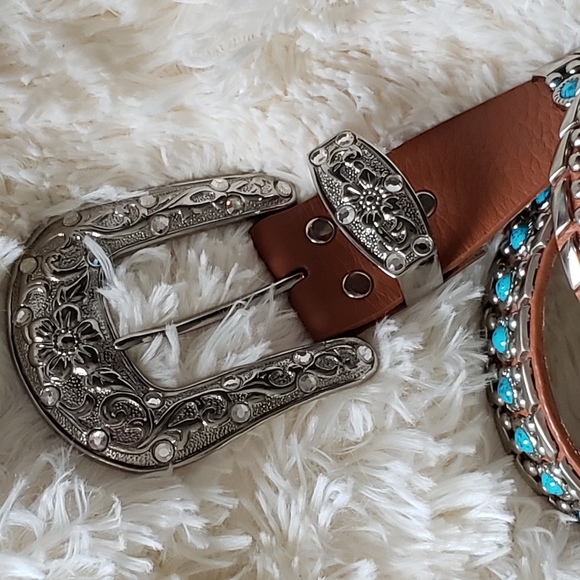 HP?Western genuine italian leather w studded turquoise color stones& buckle main image 6
